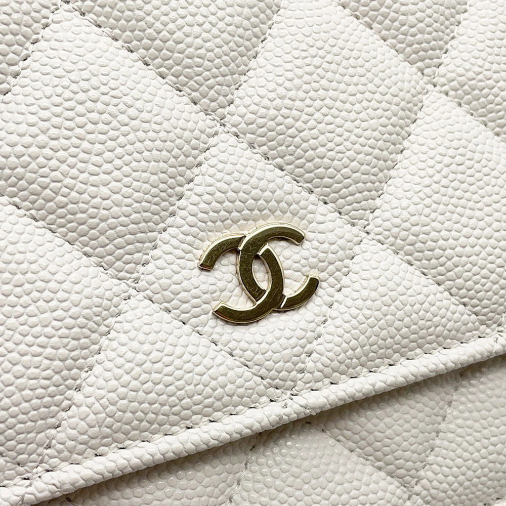 CHANEL White Caviar Leather Logo Wallet - Picture 7 of 13